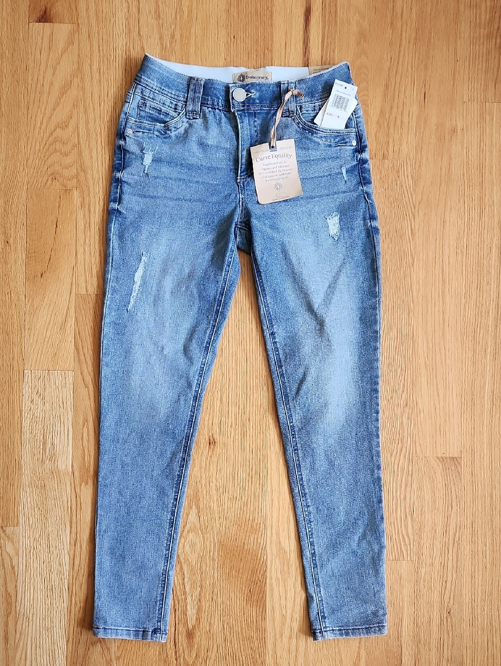 Democracy, Ankle, Ab Technology, Light Blue Distressed Skinny Jeans, Sz 6